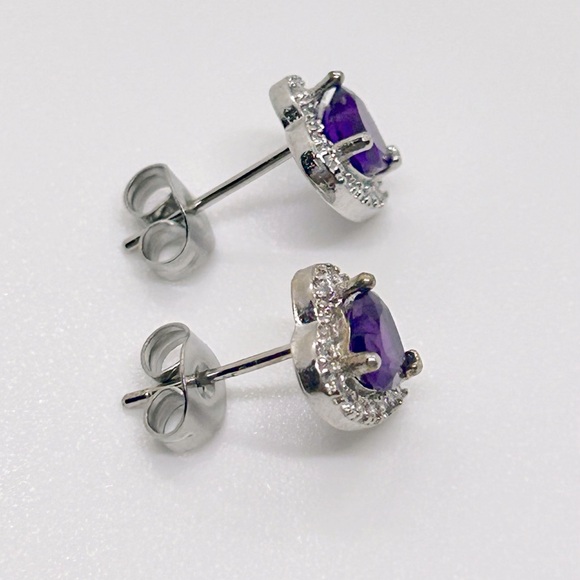 Genuine Amethyst 925 Sterling Silver Heart Earrings - Picture 4 of 9